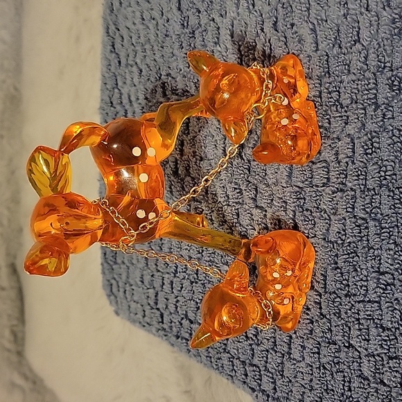 Vintage 3 Bambi Acrylic Figurines  Orange Artoff 60 or 70s Retro Mid Century - Picture 7 of 12